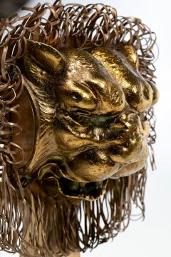 French Lions Brass Brutalist Fireplace Andirons Chenets c 1960s - 4349532