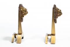 French Lions Brass Brutalist Fireplace Andirons Chenets c 1960s - 4349535