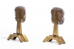 French Lions Brass Brutalist Fireplace Andirons Chenets c 1960s - 4349536