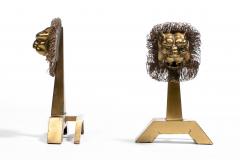 French Lions Brass Brutalist Fireplace Andirons Chenets c 1960s - 4349538