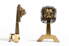 French Lions Brass Brutalist Fireplace Andirons Chenets c 1960s - 4349539