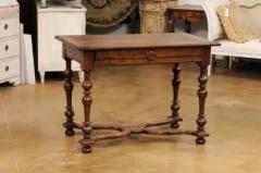 French Louis XIII Style 1890s Walnut Side Table with Curving X Form Stretcher - 3544549