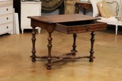 French Louis XIII Style 1890s Walnut Side Table with Curving X Form Stretcher - 3544550