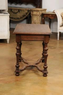 French Louis XIII Style 1890s Walnut Side Table with Curving X Form Stretcher - 3544560