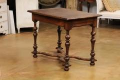 French Louis XIII Style 1890s Walnut Side Table with Curving X Form Stretcher - 3544611