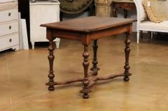 French Louis XIII Style 1890s Walnut Side Table with Curving X Form Stretcher - 3544619