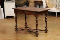 French Louis XIII Style 1890s Walnut Side Table with Curving X Form Stretcher - 3544622