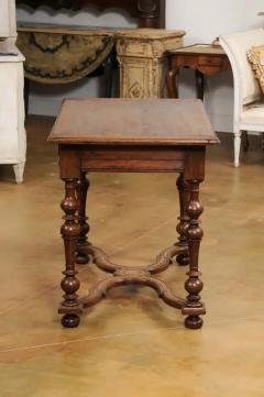 French Louis XIII Style 1890s Walnut Side Table with Curving X Form Stretcher - 3544626