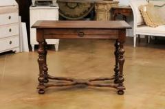 French Louis XIII Style 1890s Walnut Side Table with Curving X Form Stretcher - 3544640