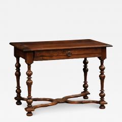 French Louis XIII Style 1890s Walnut Side Table with Curving X Form Stretcher - 3546808
