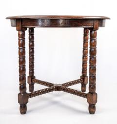 French Louis XIII Style Oak Round Bobbin Leg Side Table - 4559603
