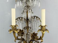 French Louis XV Bronze Cut Crystal Large Wall Sconces France 1930s - 4485415