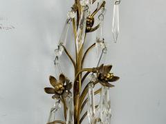 French Louis XV Bronze Cut Crystal Large Wall Sconces France 1930s - 4485417