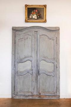 French Louis XV Period 1750s Blue Gray Painted and Carved Wooden Double Doors - 3606056