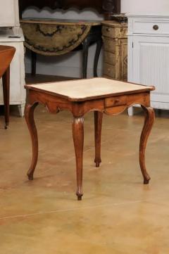 French Louis XV Period 1750s Walnut Game Table with Beige Velvet Fabric - 3538439