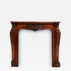 French Louis XV Rococo Walnut Mantel with Hand Carved Floral Reliefs C 1750 - 4795930