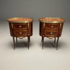 French Louis XV Side Tables Marquetry Marble Brass France 1930s - 3608137