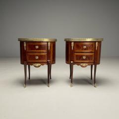 French Louis XV Side Tables Marquetry Marble Brass France 1930s - 3608138