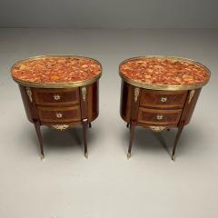 French Louis XV Side Tables Marquetry Marble Brass France 1930s - 3608139
