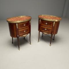 French Louis XV Side Tables Marquetry Marble Brass France 1930s - 3608140