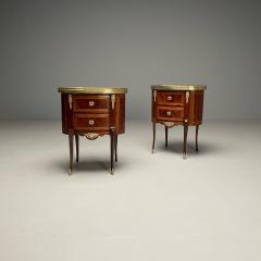 French Louis XV Side Tables Marquetry Marble Brass France 1930s - 3608141