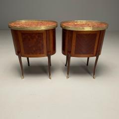 French Louis XV Side Tables Marquetry Marble Brass France 1930s - 3608142