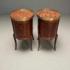 French Louis XV Side Tables Marquetry Marble Brass France 1930s - 3608144