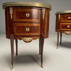 French Louis XV Side Tables Marquetry Marble Brass France 1930s - 3608145