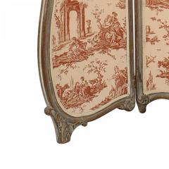 French Louis XV Style 3 Fold Screen with Toile Upholstered Panels - 4652732