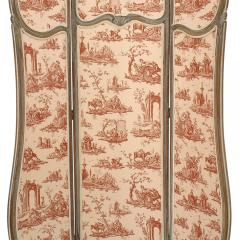 French Louis XV Style 3 Fold Screen with Toile Upholstered Panels - 4652733