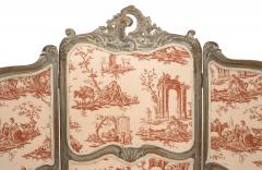 French Louis XV Style 3 Fold Screen with Toile Upholstered Panels - 4652737