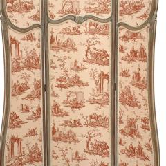 French Louis XV Style 3 Fold Screen with Toile Upholstered Panels - 4652739