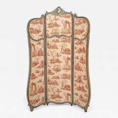 French Louis XV Style 3 Fold Screen with Toile Upholstered Panels - 4682627