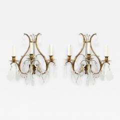 French Louis XV Style Bronze and Crystal Lyre Sconces - 1408510