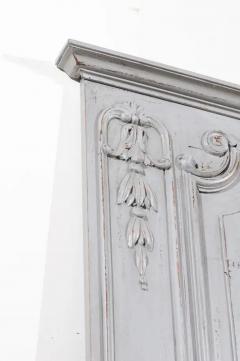 French Louis XV Style Grey Painted Trumeau Mirror with Carved Floral Decor - 3424662