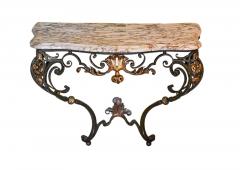 French Louis XV Style Iron Console w Marble Top - 3872745