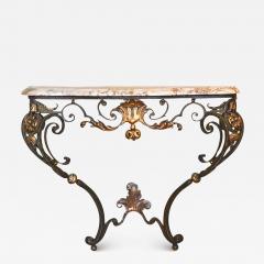 French Louis XV Style Iron Console w Marble Top - 3874077