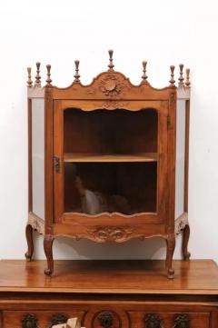 French Louis XV Style Walnut Display Cabinet with Carved Musical Instruments - 3491314