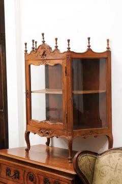French Louis XV Style Walnut Display Cabinet with Carved Musical Instruments - 3491481