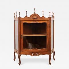 French Louis XV Style Walnut Display Cabinet with Carved Musical Instruments - 3493320