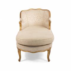 French Louis XV White Damask Chaise - 1404470