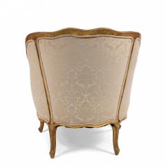 French Louis XV White Damask Chaise - 1404476
