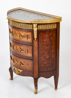 French Louis XV XVI Marble Top Three Drawer Demilune Commode - 3275255