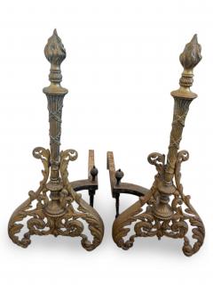 French Louis XV style bronze torch form andirons - 4661732