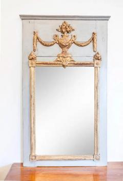 French Louis XVI 1790s Painted Trumeau Mirror with Carved Gilt Bouquet of Roses - 3680434
