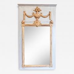 French Louis XVI 1790s Painted Trumeau Mirror with Carved Gilt Bouquet of Roses - 3685637