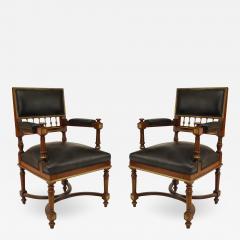 French Louis XVI Leather Arm Chairs - 1407675