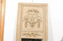 French Louis XVI Period 1790s Painted Wood Trumeau Mirror with Scrollwork Motifs - 3422405