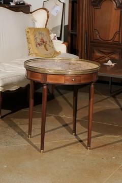 French Louis XVI Style 1890s Bouillotte Table with Marble Top and Brass Gallery - 3424179