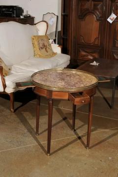 French Louis XVI Style 1890s Bouillotte Table with Marble Top and Brass Gallery - 3424273